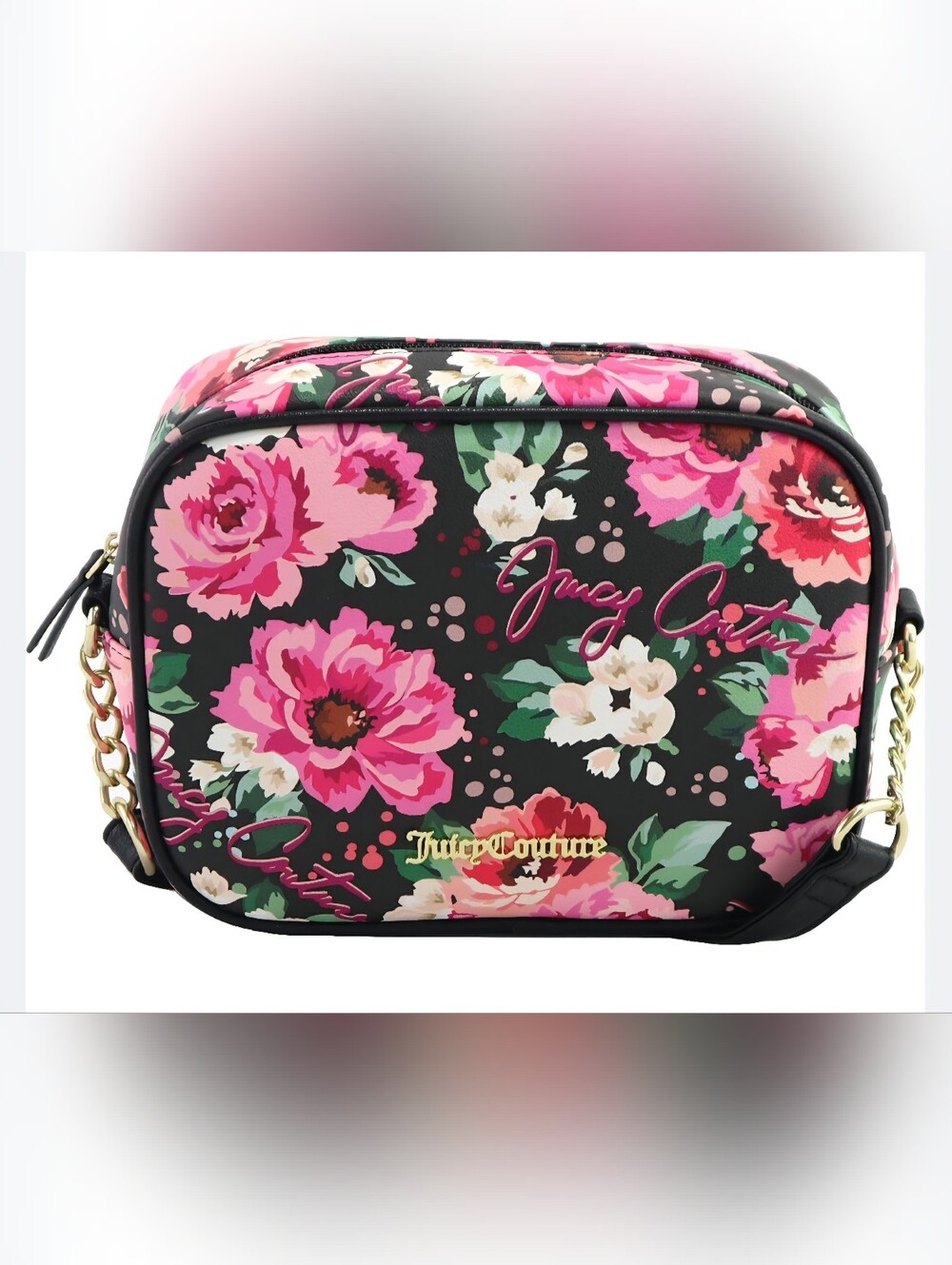 Juicy Couture "Pick Ur Petal" Black Floral Camera Crossbody Bag